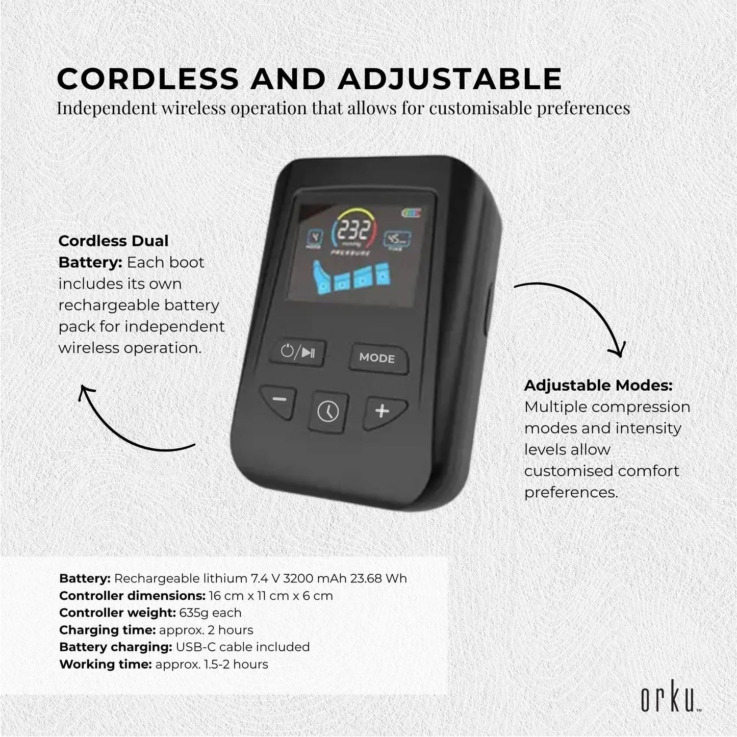 Orku Cordless Full Leg Air Compression Massager Boots - Rechargeable Large - Image 3
