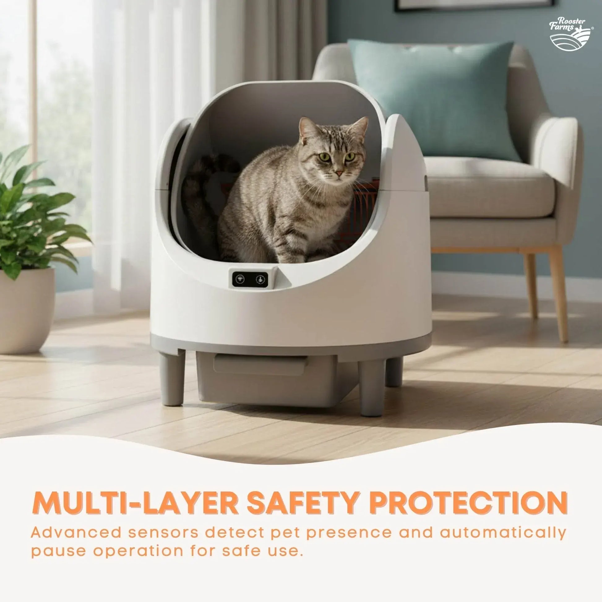 Rooster Farms Smart Cat Litter Box Automatic WiFi Self Cleaning Tray 68L - Image 7