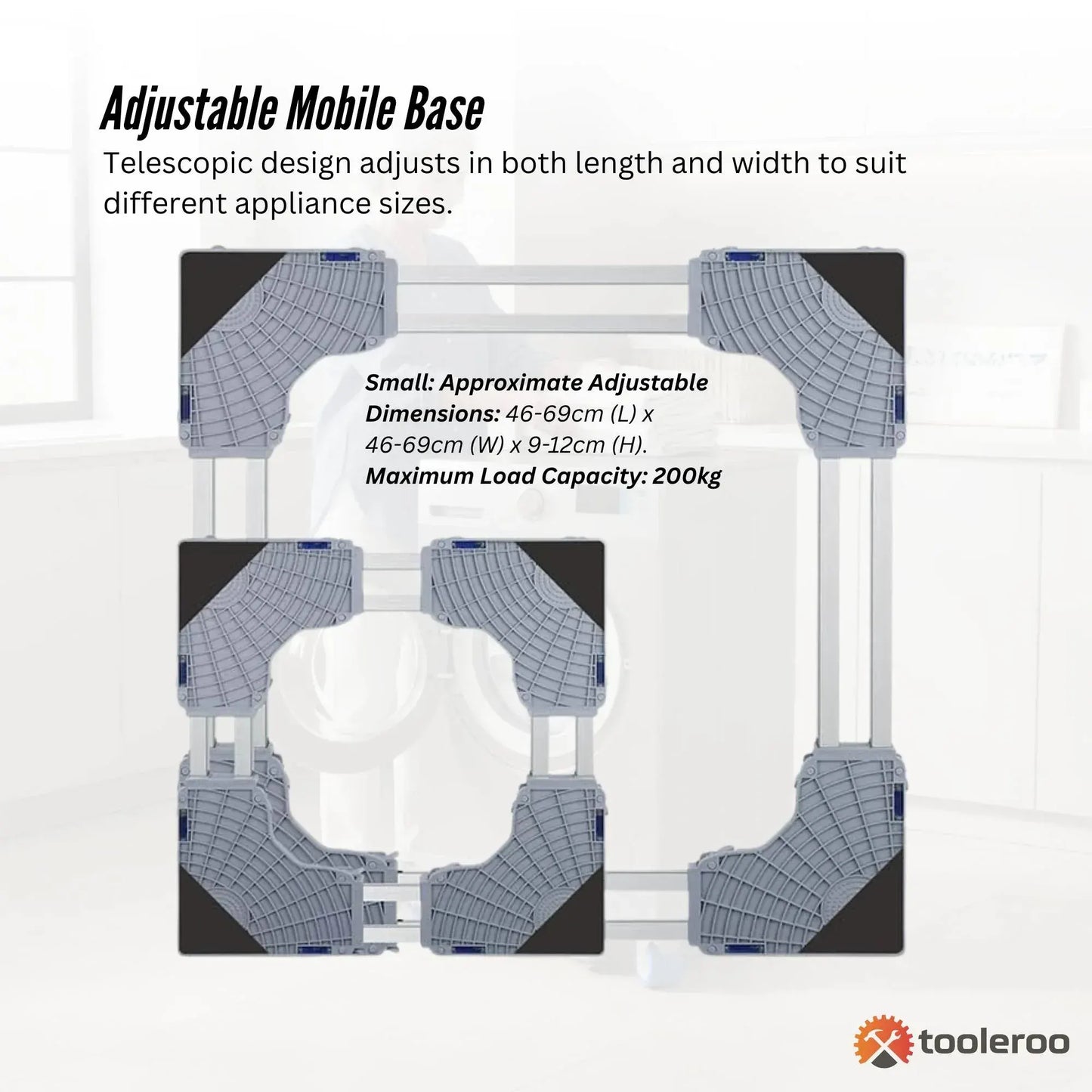 Tooleroo Washing Machine Stand - 200Kg Adjustable Wheeled Fridge Appliance Base - Image 3