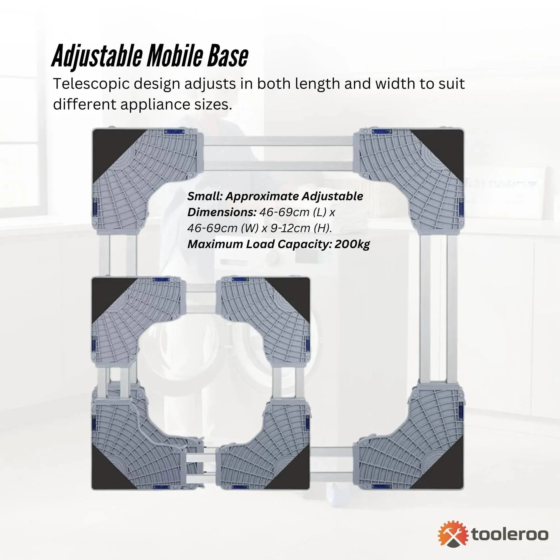 Tooleroo Washing Machine Stand - 200Kg Adjustable Wheeled Fridge Appliance Base - Image 3