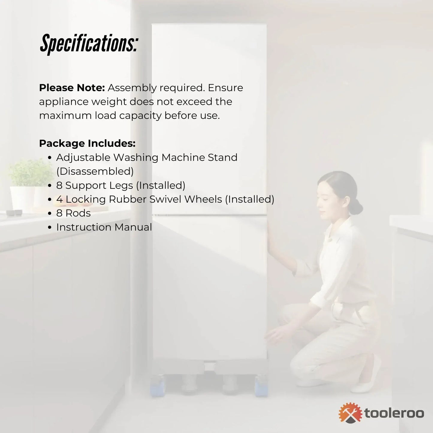 Tooleroo Washing Machine Stand - 200Kg Adjustable Wheeled Fridge Appliance Base - Image 8