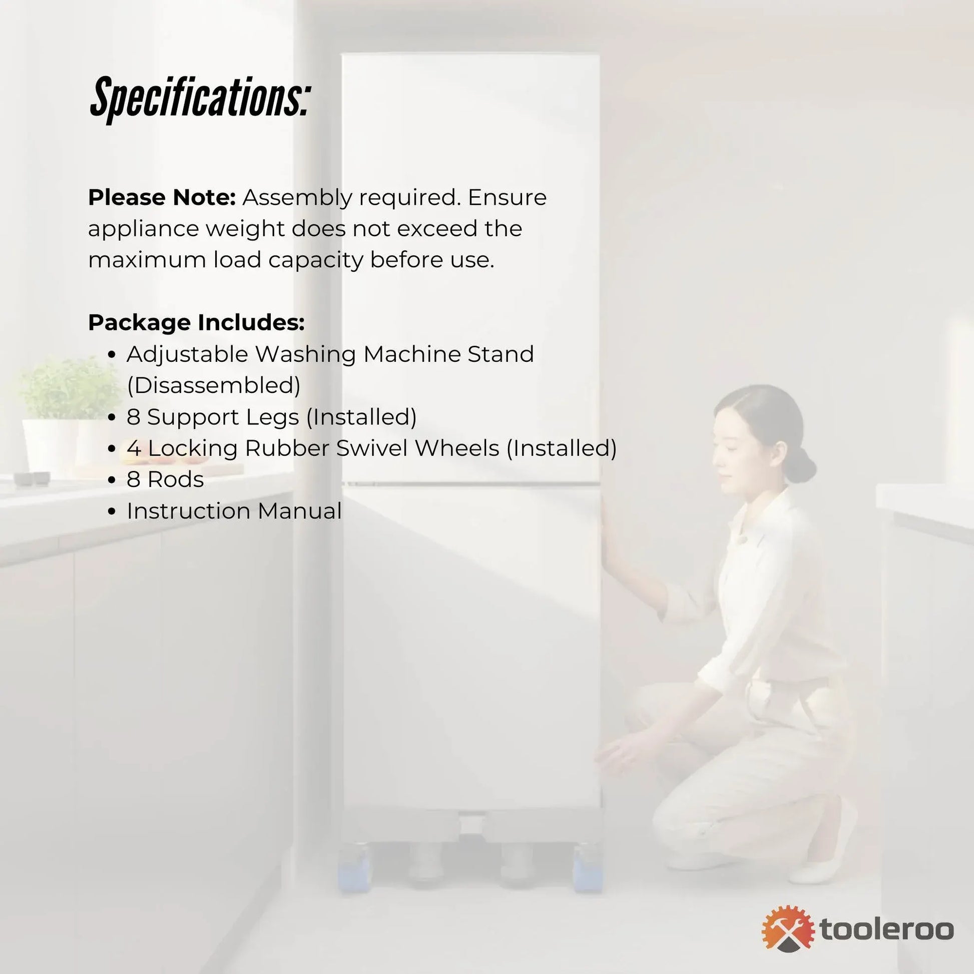 Tooleroo Washing Machine Stand - 200Kg Adjustable Wheeled Fridge Appliance Base - Image 8
