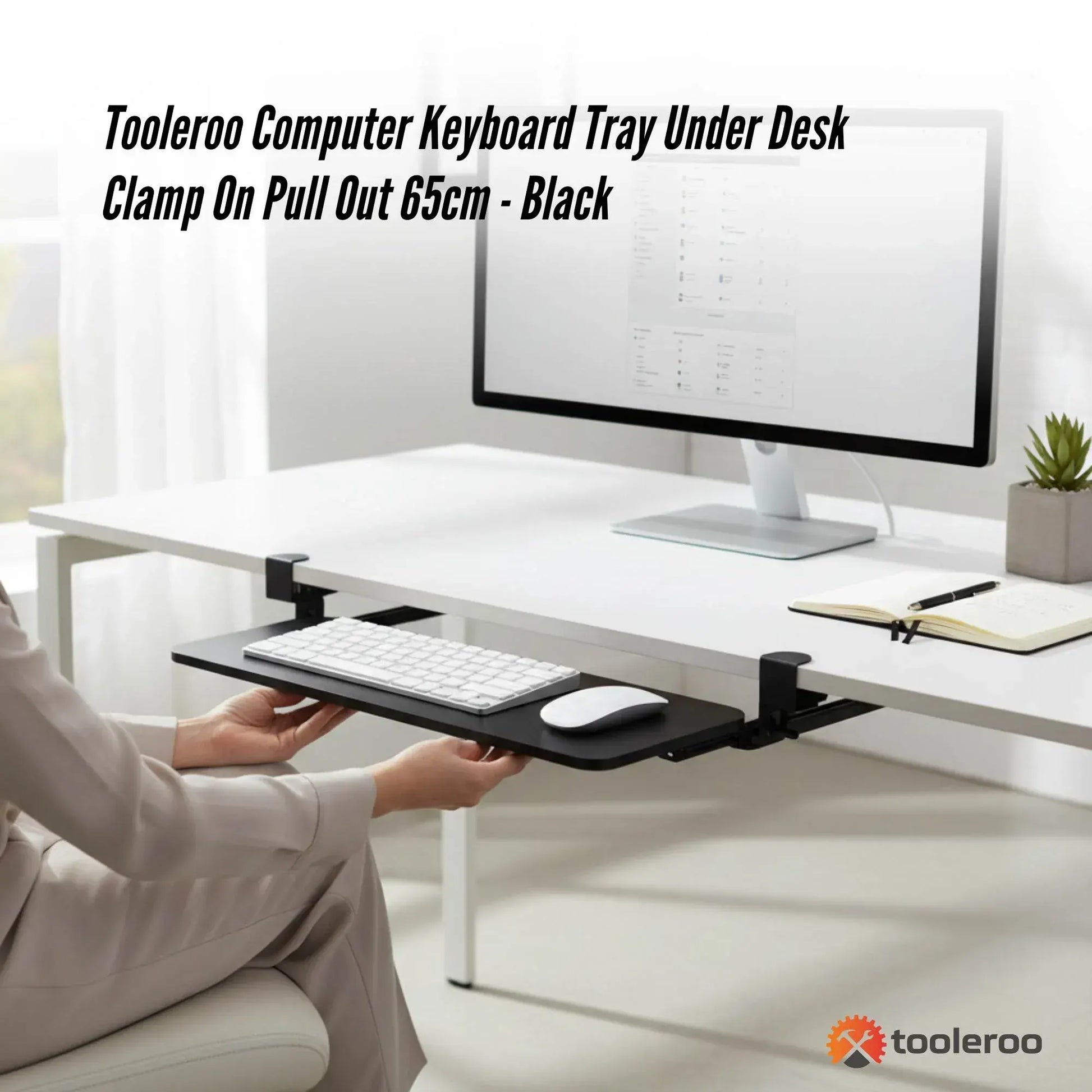 Tooleroo Computer Keyboard Tray Under Desk Clamp On Pull Out 65cm - Black - Image 2