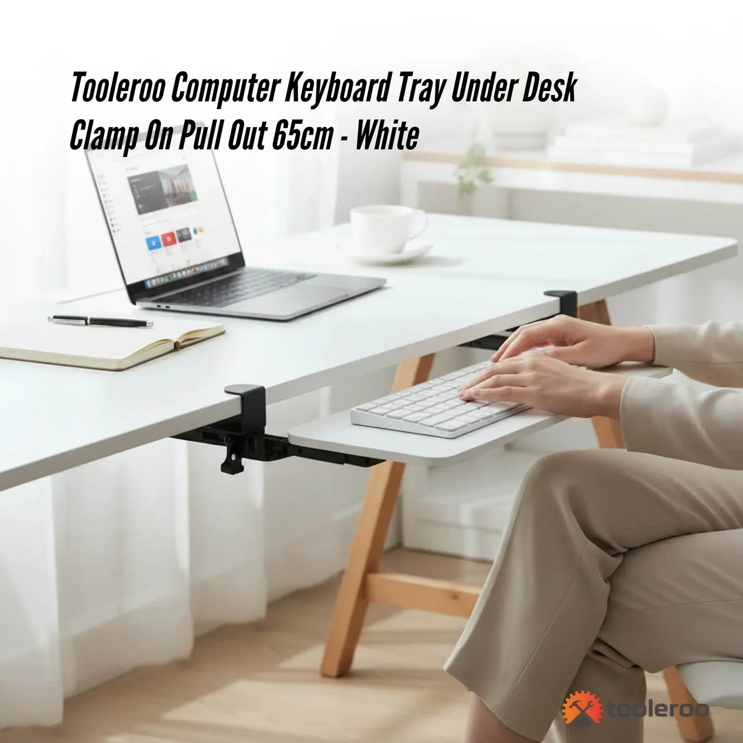 Tooleroo Computer Keyboard Tray Under Desk Clamp On Pull Out 65cm - White - Image 2
