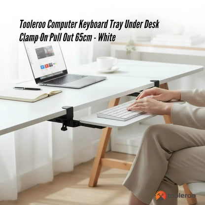 Tooleroo Computer Keyboard Tray Under Desk Clamp On Pull Out 65cm - White - Image 2