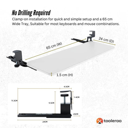 Tooleroo Computer Keyboard Tray Under Desk Clamp On Pull Out 65cm - White - Image 4