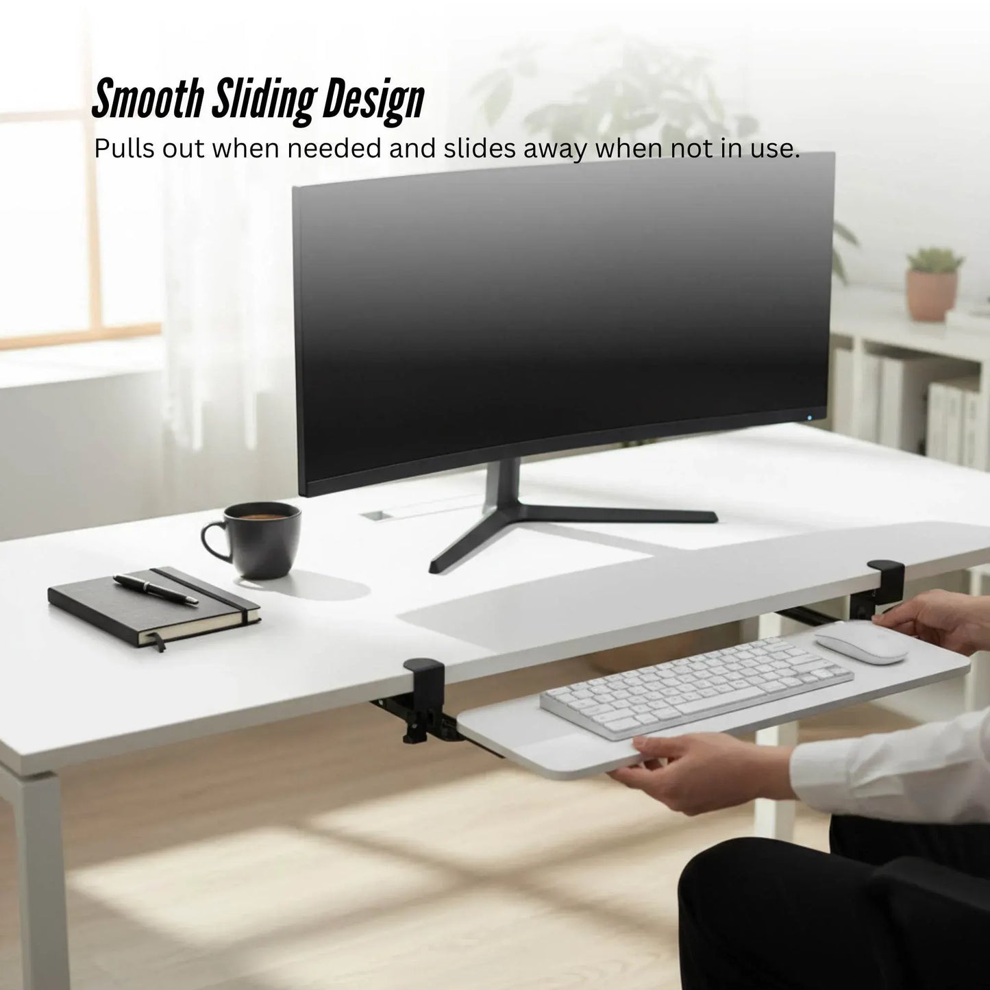 Tooleroo Computer Keyboard Tray Under Desk Clamp On Pull Out 65cm - White - Image 6