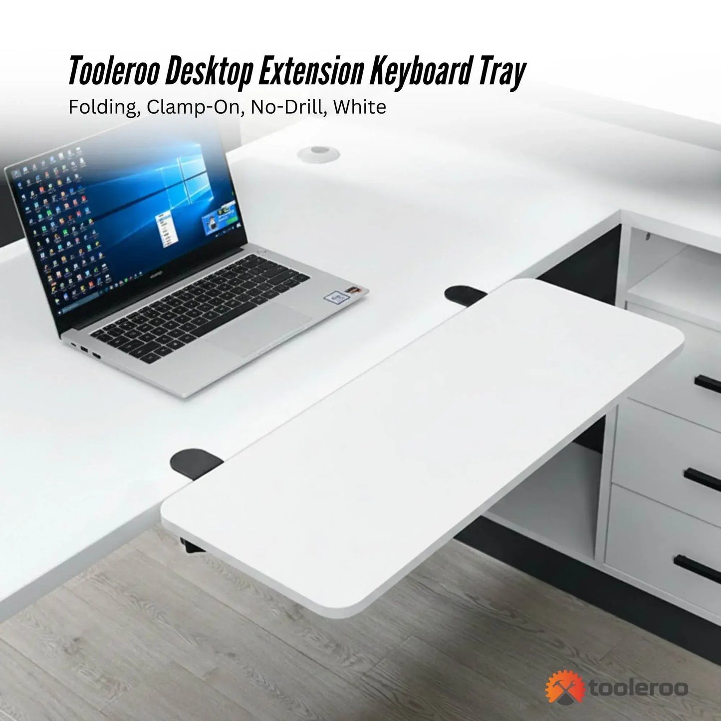 Tooleroo Folding Tray Desk Extender - Clamp-On Table Extension Shelf White - Image 2