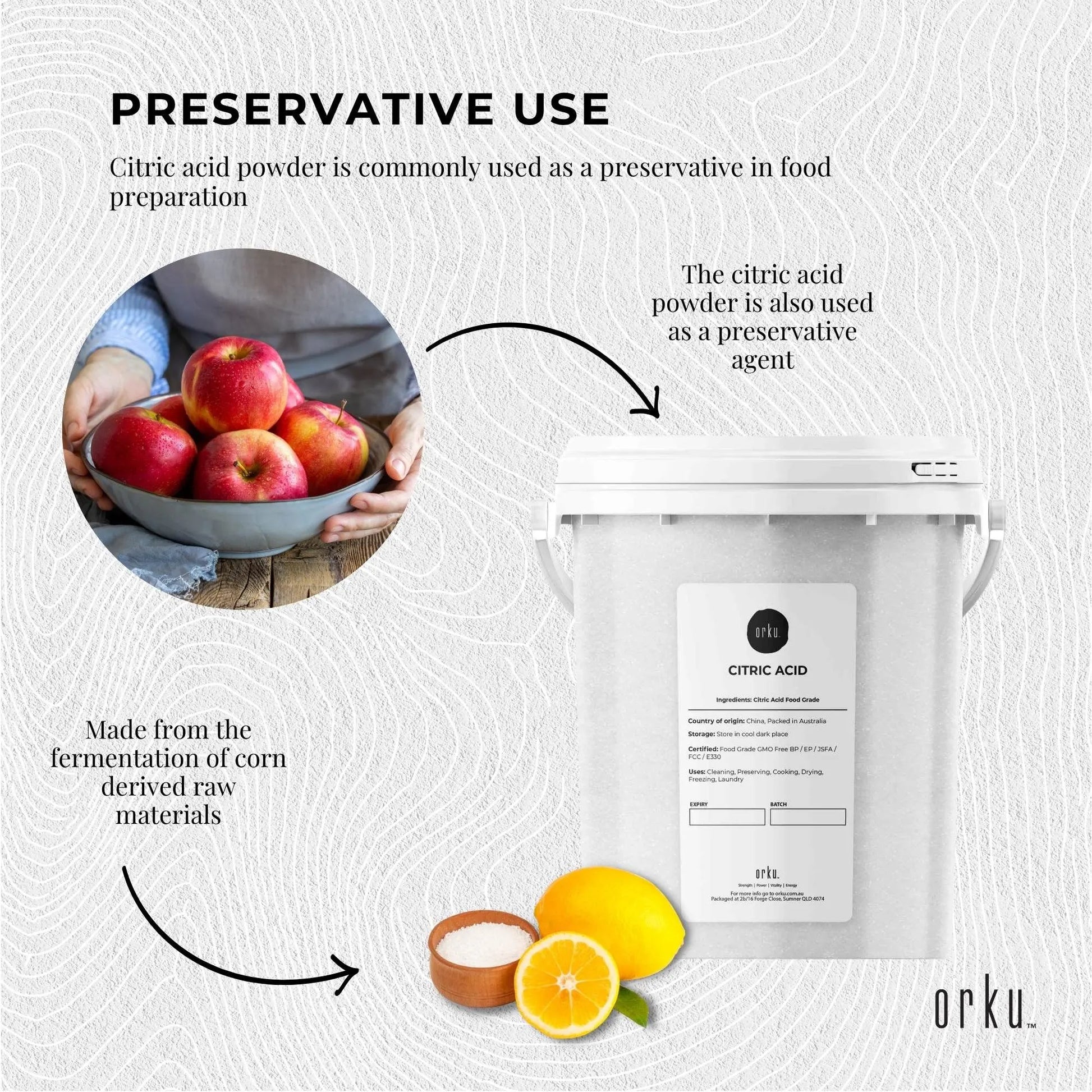 Orku 1.3Kg Citric Acid Powder Tub - Food Grade Non GMO Preservative E330 - Image 4