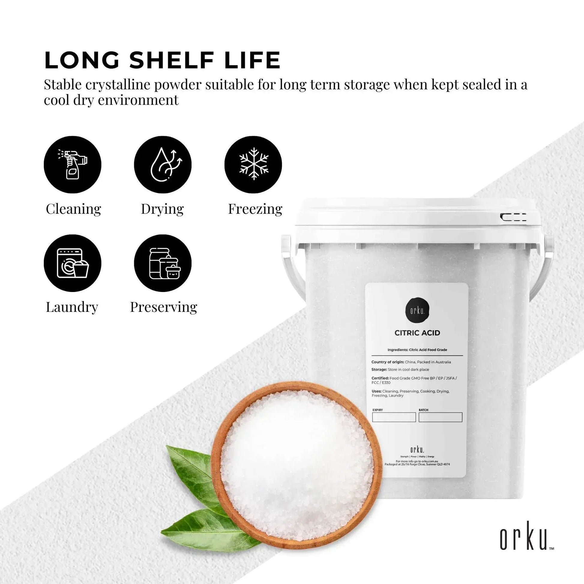 Orku 1.3Kg Citric Acid Powder Tub - Food Grade Non GMO Preservative E330 - Image 5