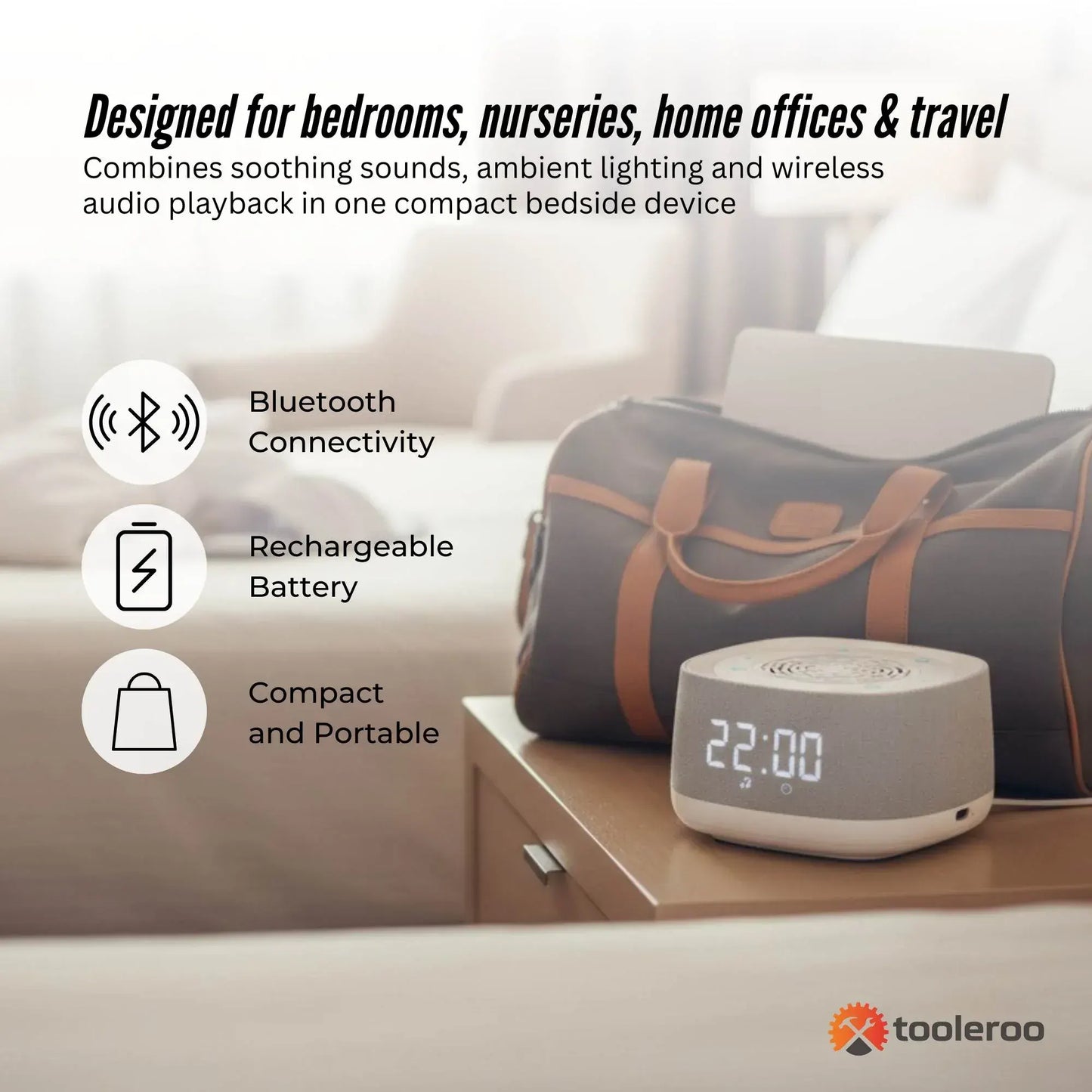 Tooleroo White Noise Machine Speaker - Bluetooth Night Light Sleep Sound - Image 3