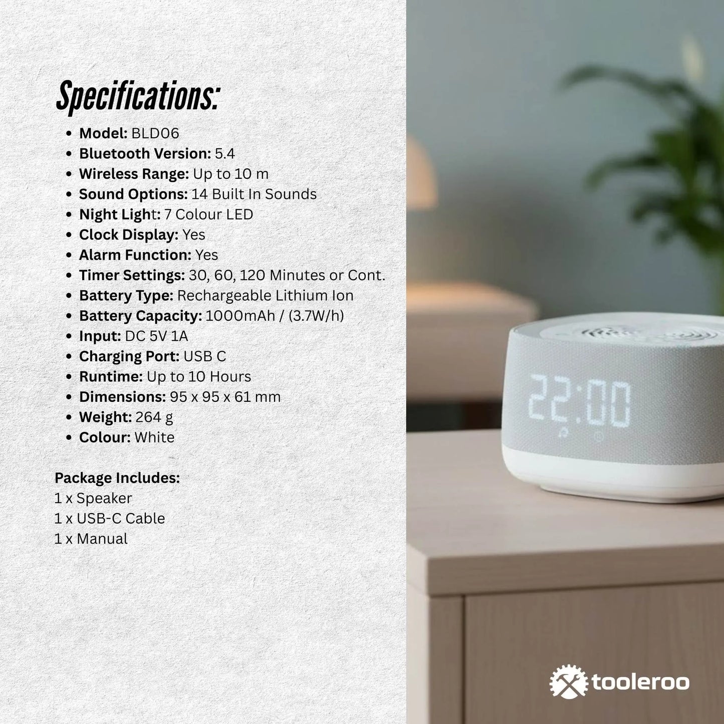 Tooleroo White Noise Machine Speaker - Bluetooth Night Light Sleep Sound - Image 8