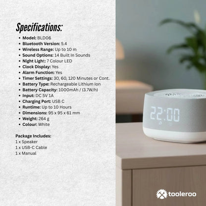 Tooleroo White Noise Machine Speaker - Bluetooth Night Light Sleep Sound - Image 8