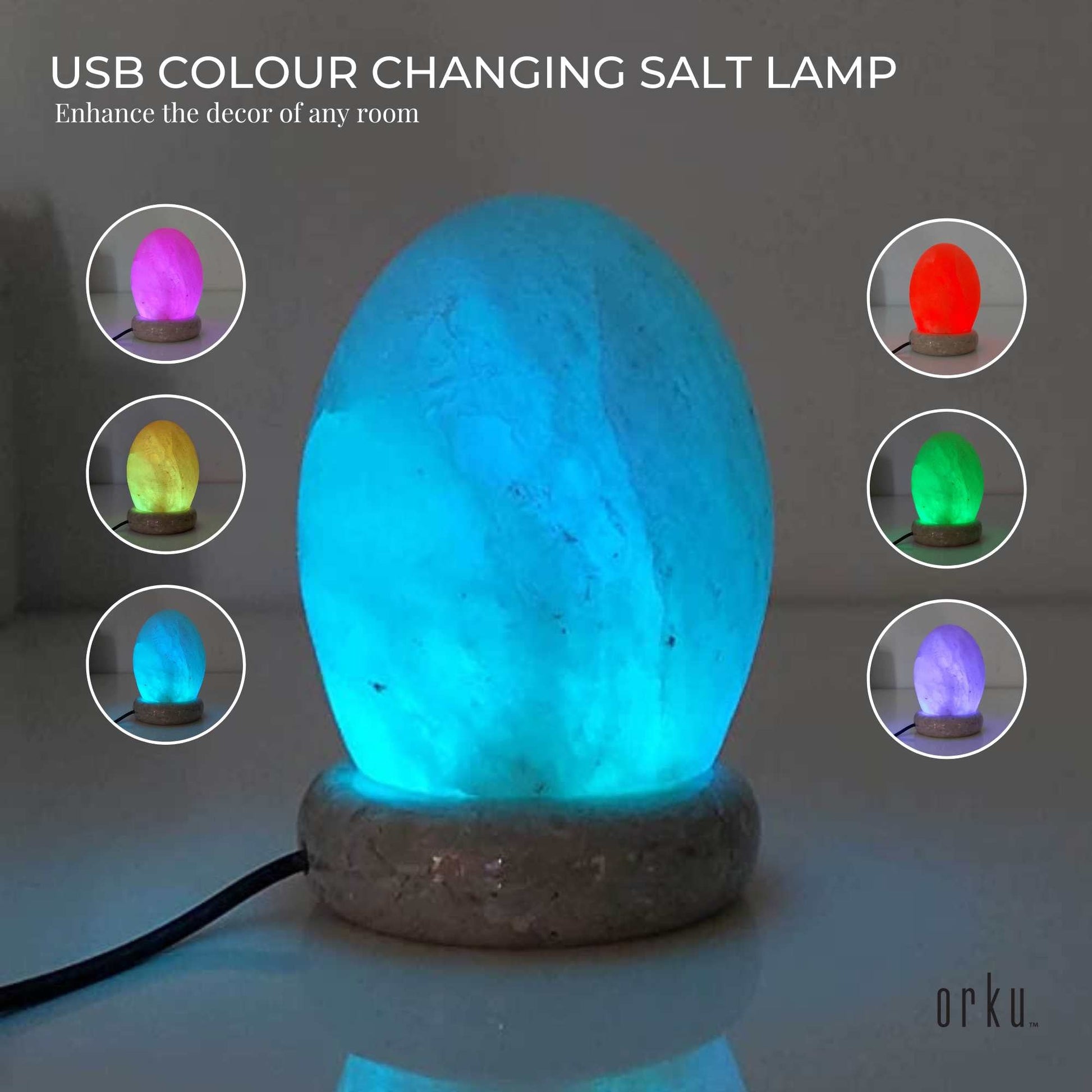 USB Colour Changing Egg Shape Himalayan Pink Salt Lamp Color Change LED Light - Image 3