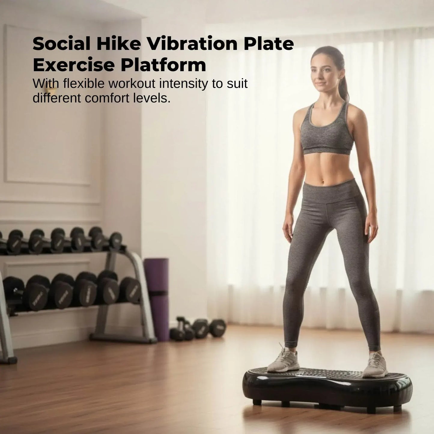 Social Hike 68cm Vibration Plate Machine Full Body Workout Platform Black - Image 2