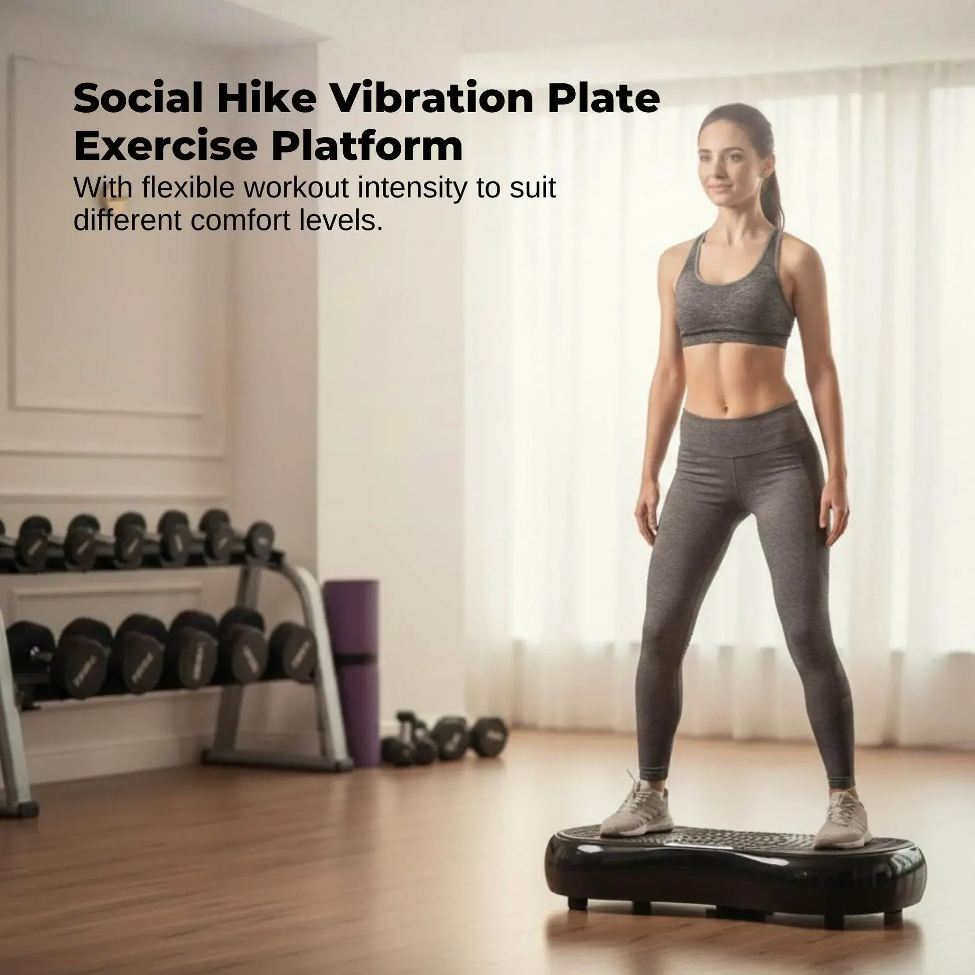 Social Hike 68cm Vibration Plate Machine Full Body Workout Platform Black - Image 2