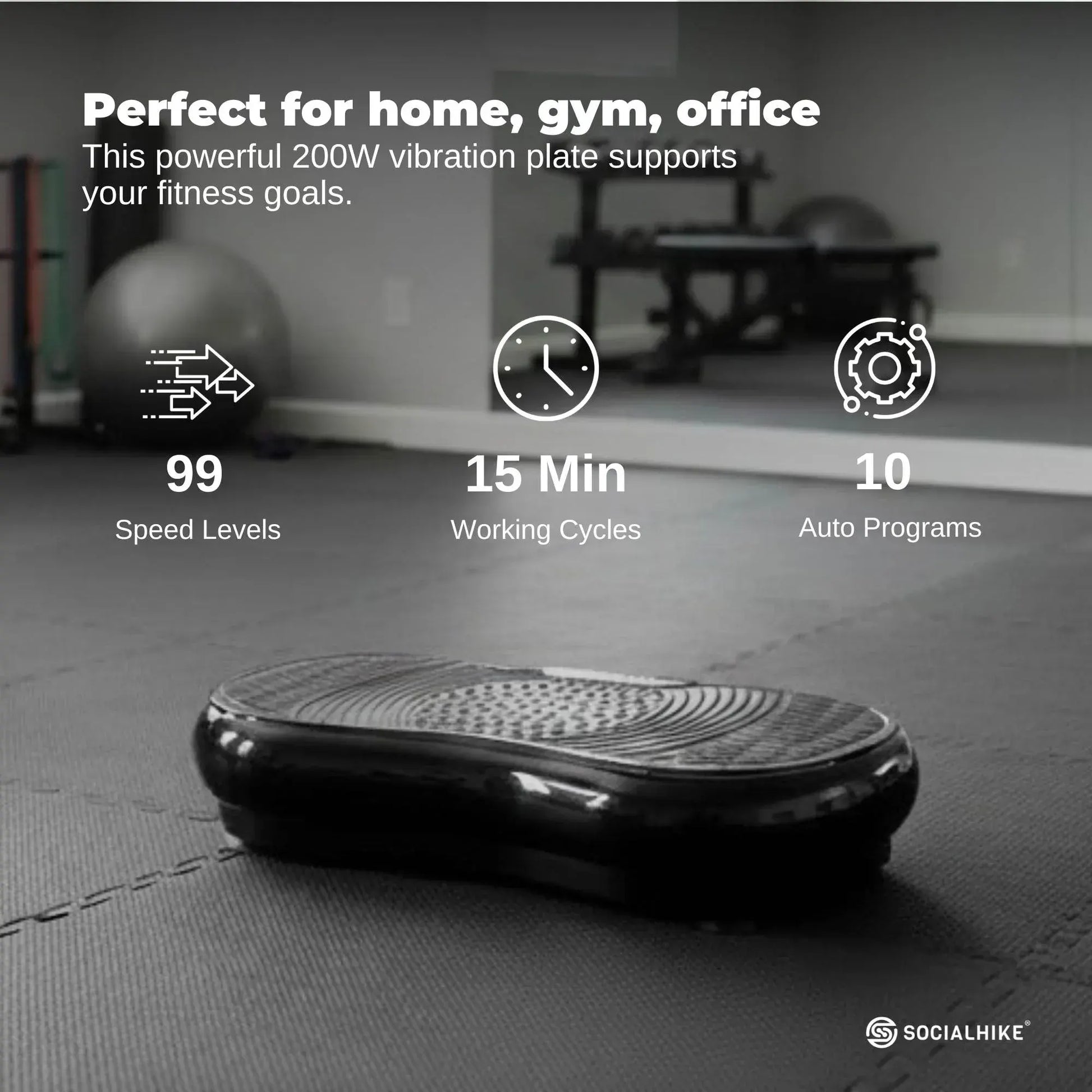 Social Hike 68cm Vibration Plate Machine Full Body Workout Platform Black - Image 3