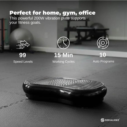 Social Hike 68cm Vibration Plate Machine Full Body Workout Platform Black - Image 3
