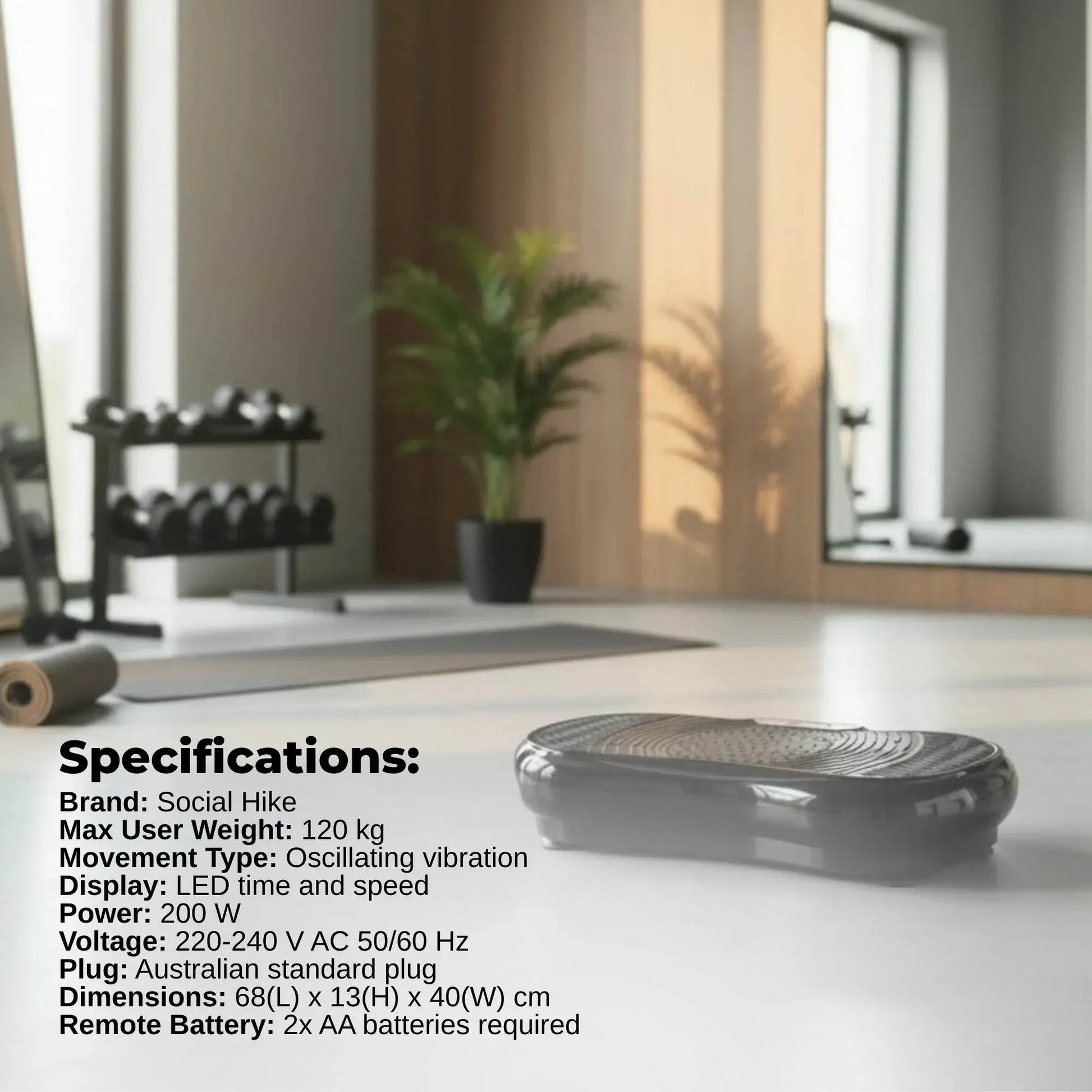Social Hike 68cm Vibration Plate Machine Full Body Workout Platform Black - Image 7