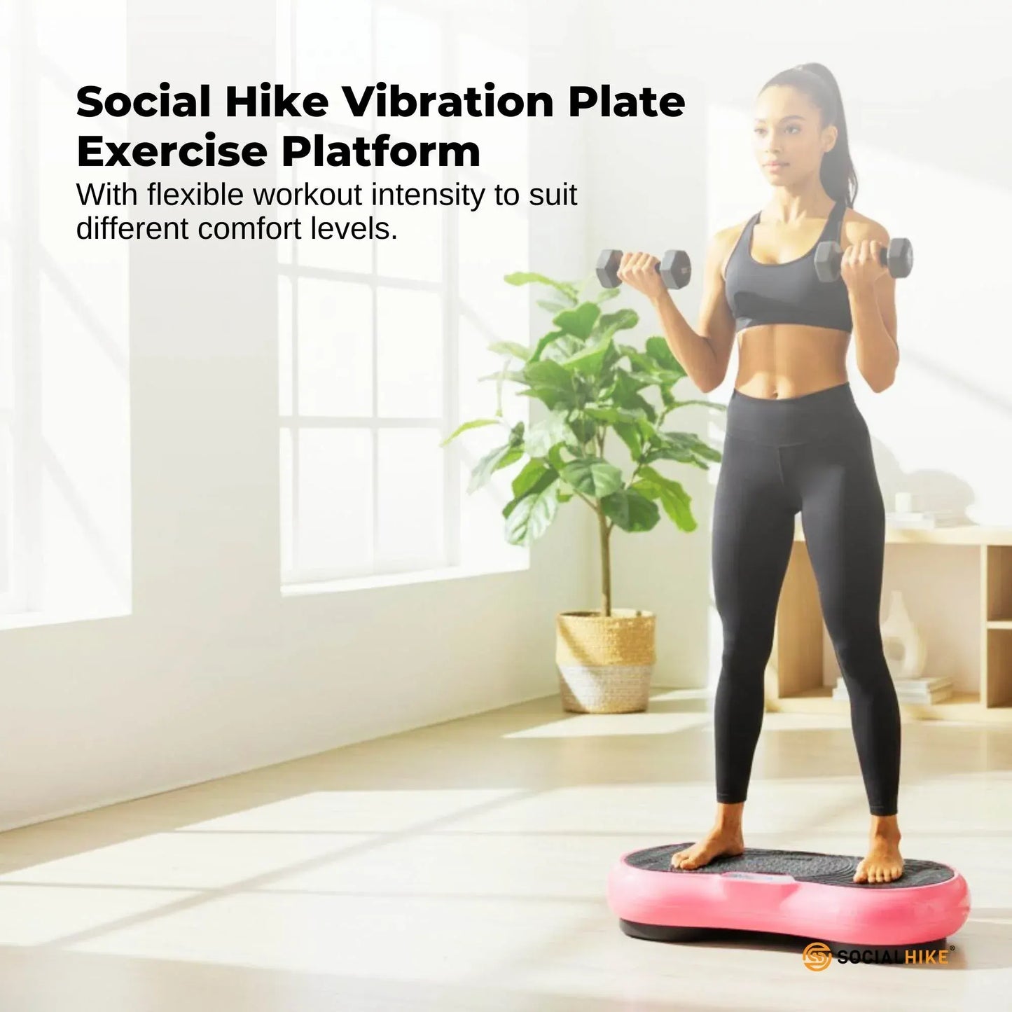Social Hike 68cm Vibration Plate Machine Full Body Workout Platform Pink - Image 2