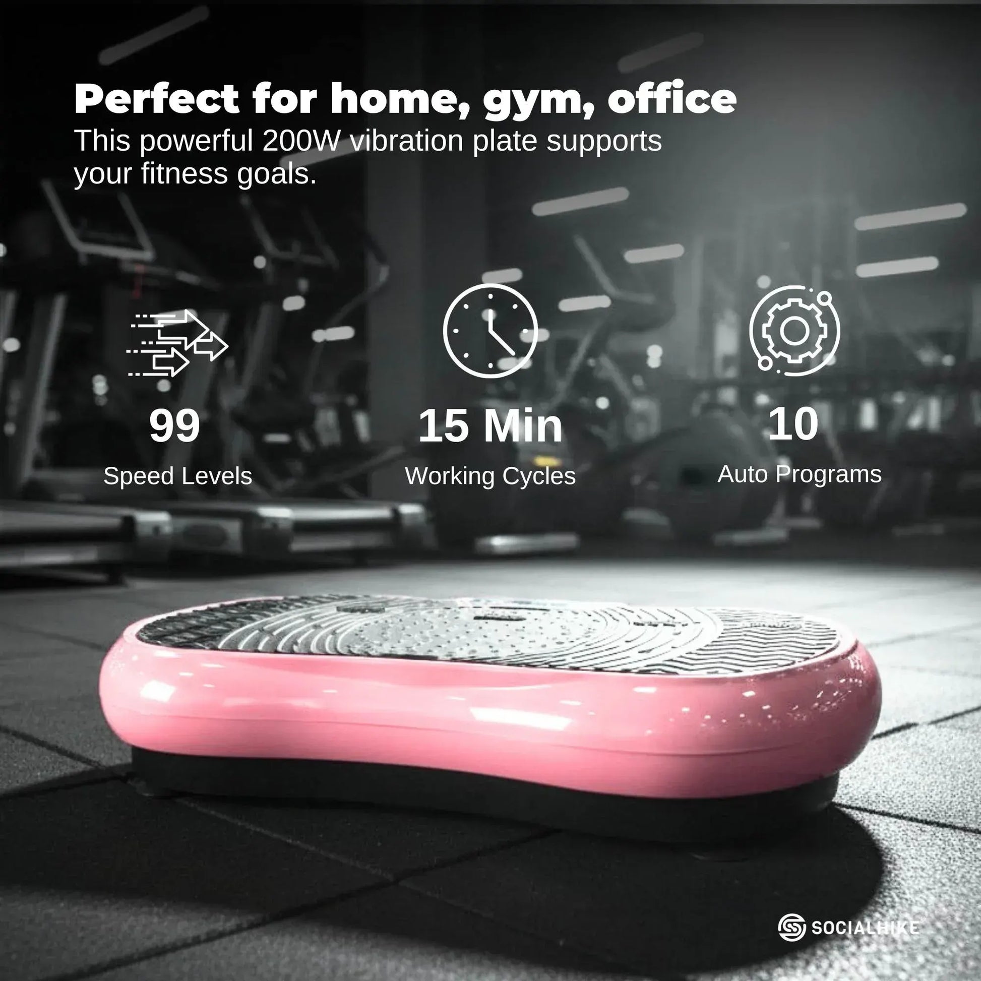 Social Hike 68cm Vibration Plate Machine Full Body Workout Platform Pink - Image 3