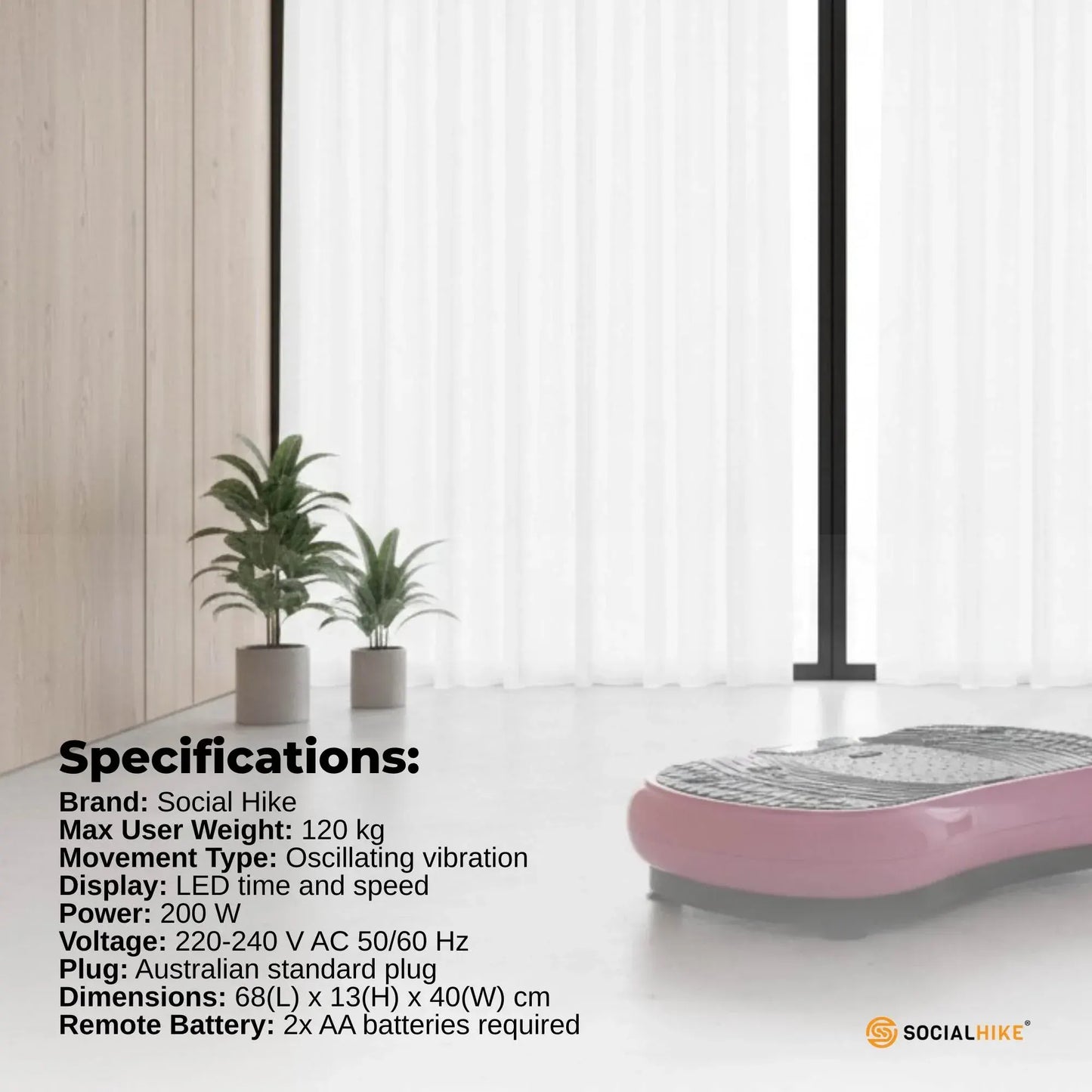 Social Hike 68cm Vibration Plate Machine Full Body Workout Platform Pink - Image 7