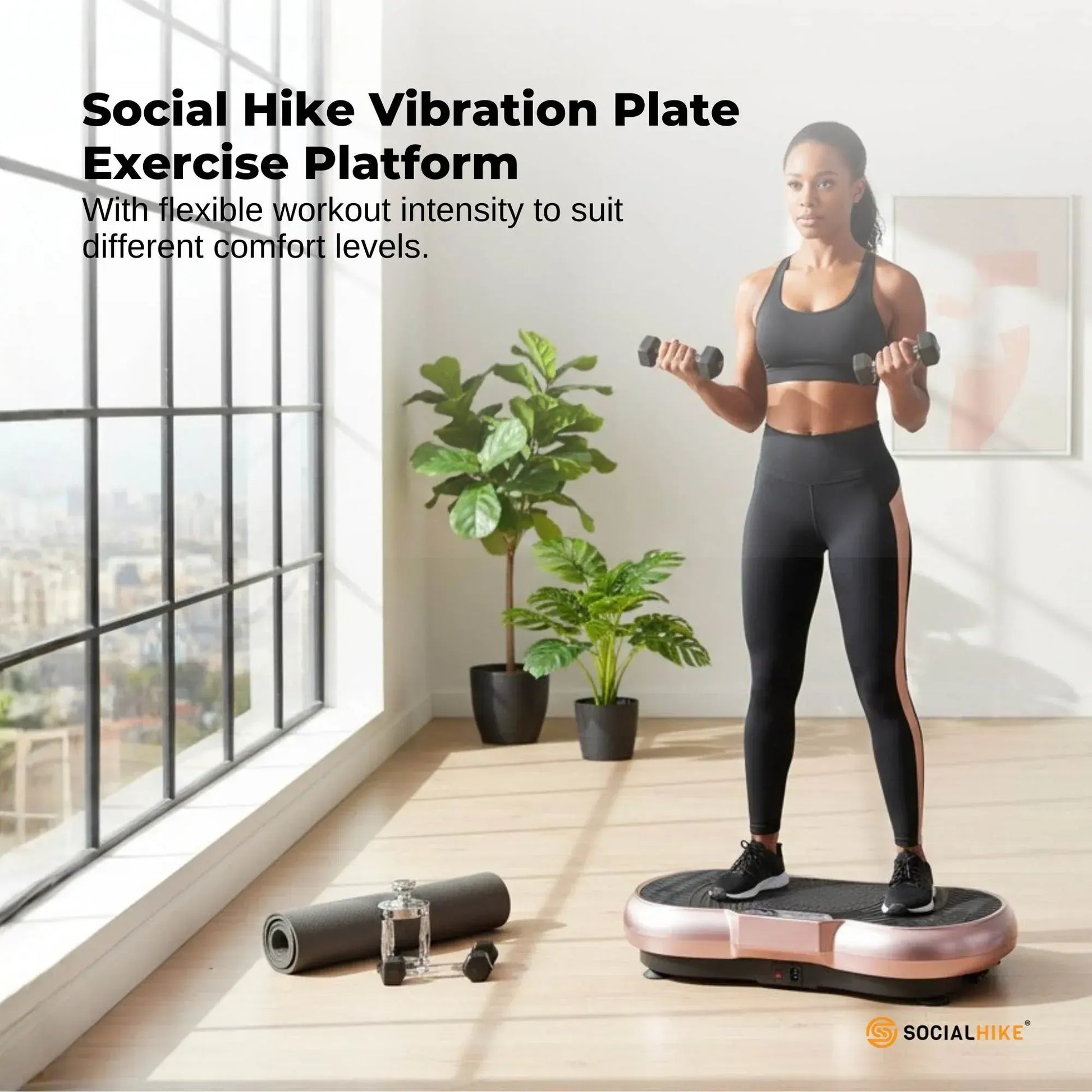 Social Hike 68cm Vibration Plate Machine Full Body Workout Platform Rose - Image 2