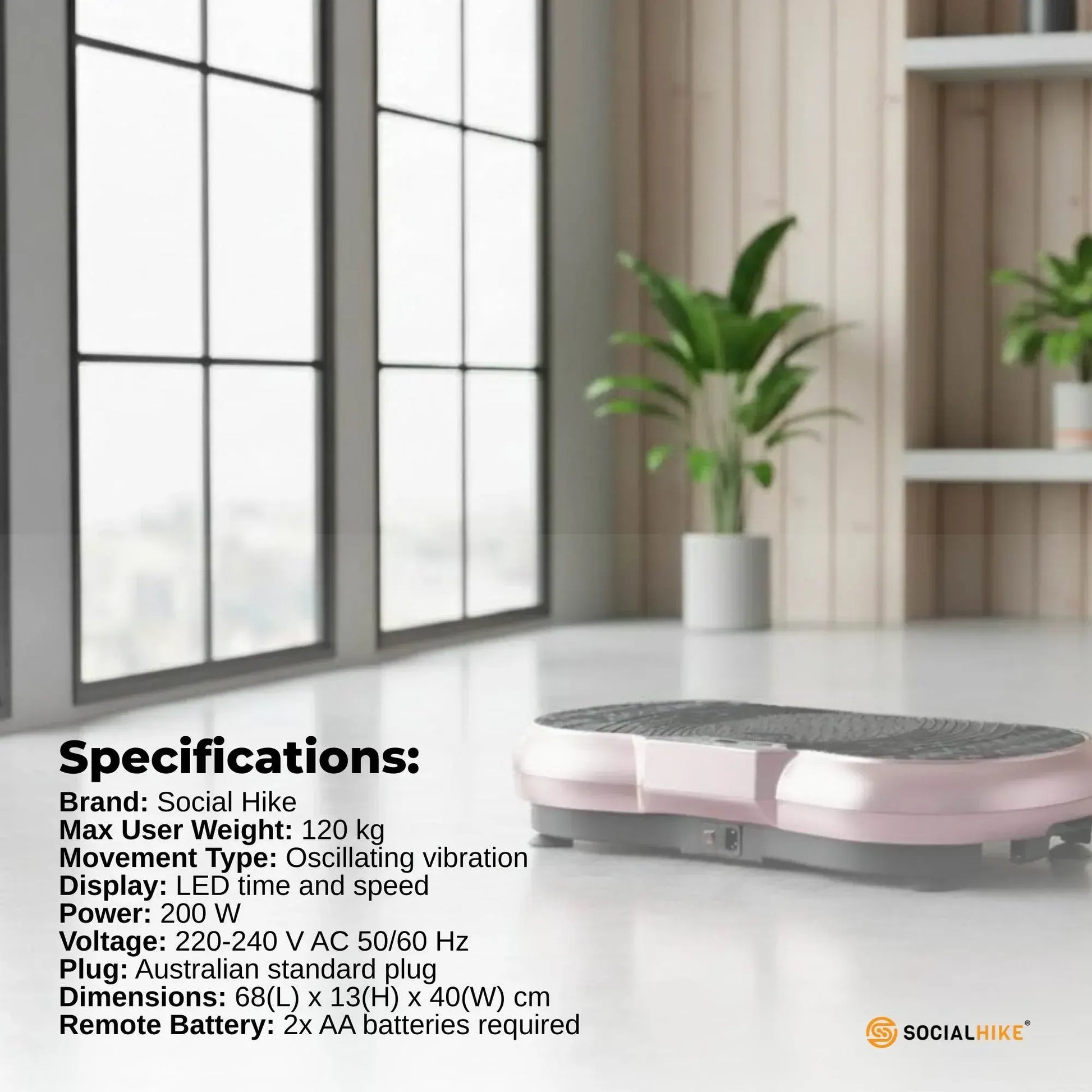 Social Hike 68cm Vibration Plate Machine Full Body Workout Platform Rose - Image 7