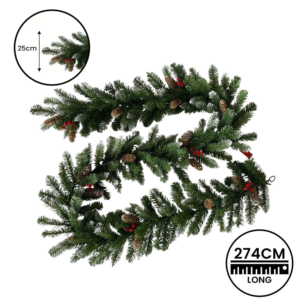 Christabelle 2.7m Christmas Garland with Pine Cones & Berries Pine Tree Decoration Ornament - Image 4