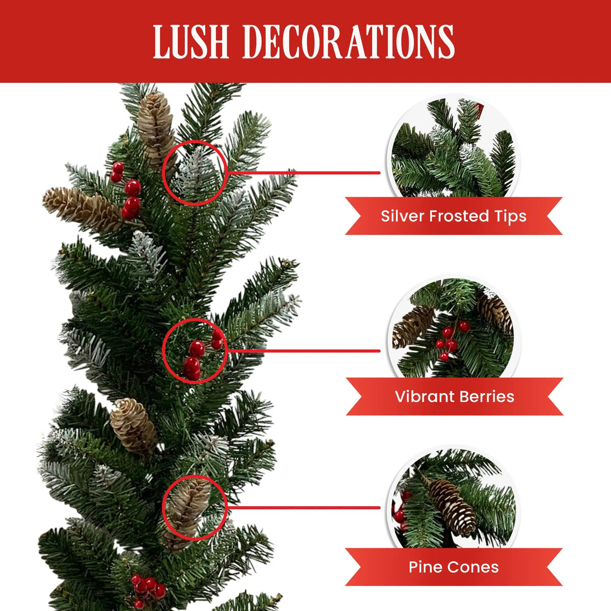Christabelle 2.7m Christmas Garland with Pine Cones & Berries Pine Tree Decoration Ornament - Image 5