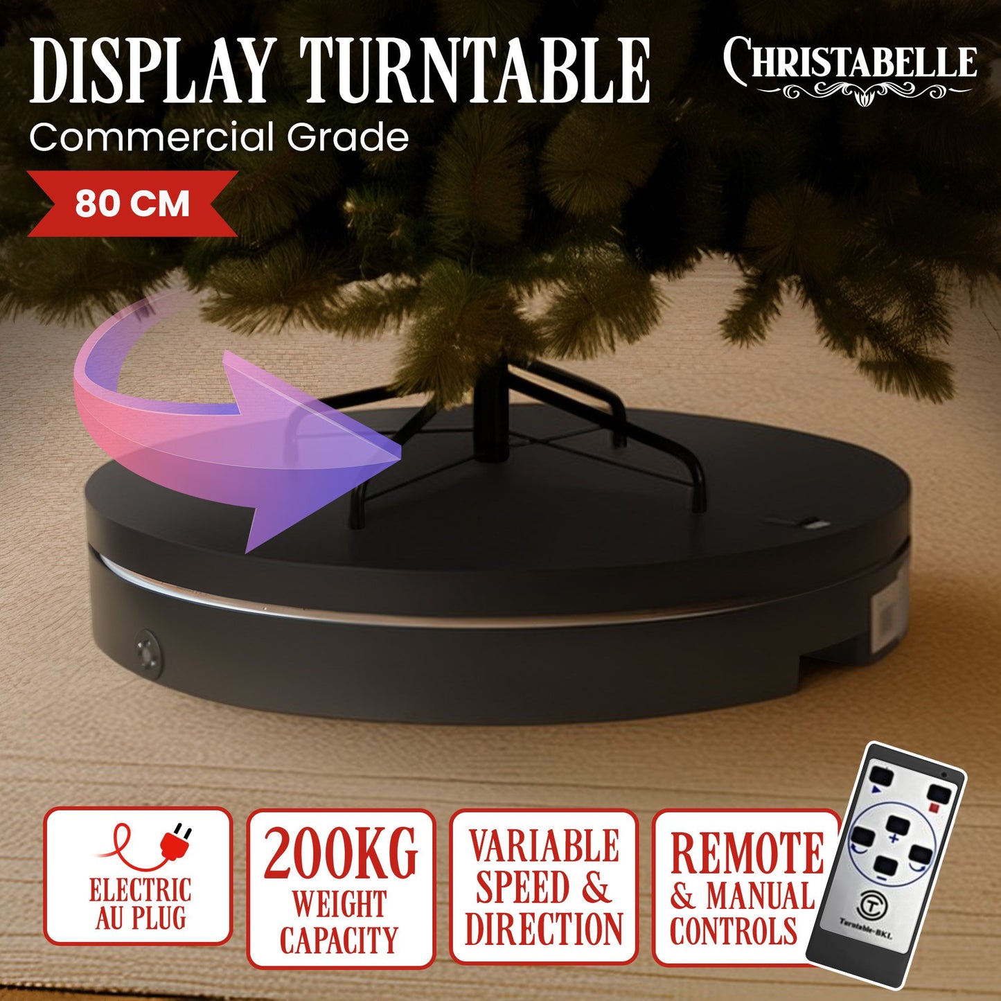 Christabelle 80cm 200kg Commercial Electric Display Turntable Power Outlet Black - Image 2