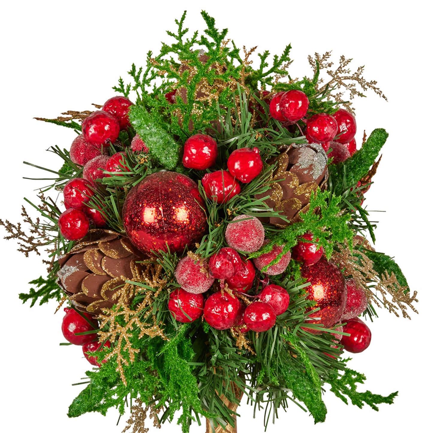 Christabelle 36cm Christmas Tabletop Topiary Tree Pre-Decorated Berries, Baubles & Pine Cones Gold Pot Twisted Stem Festive Decoration - Image 3