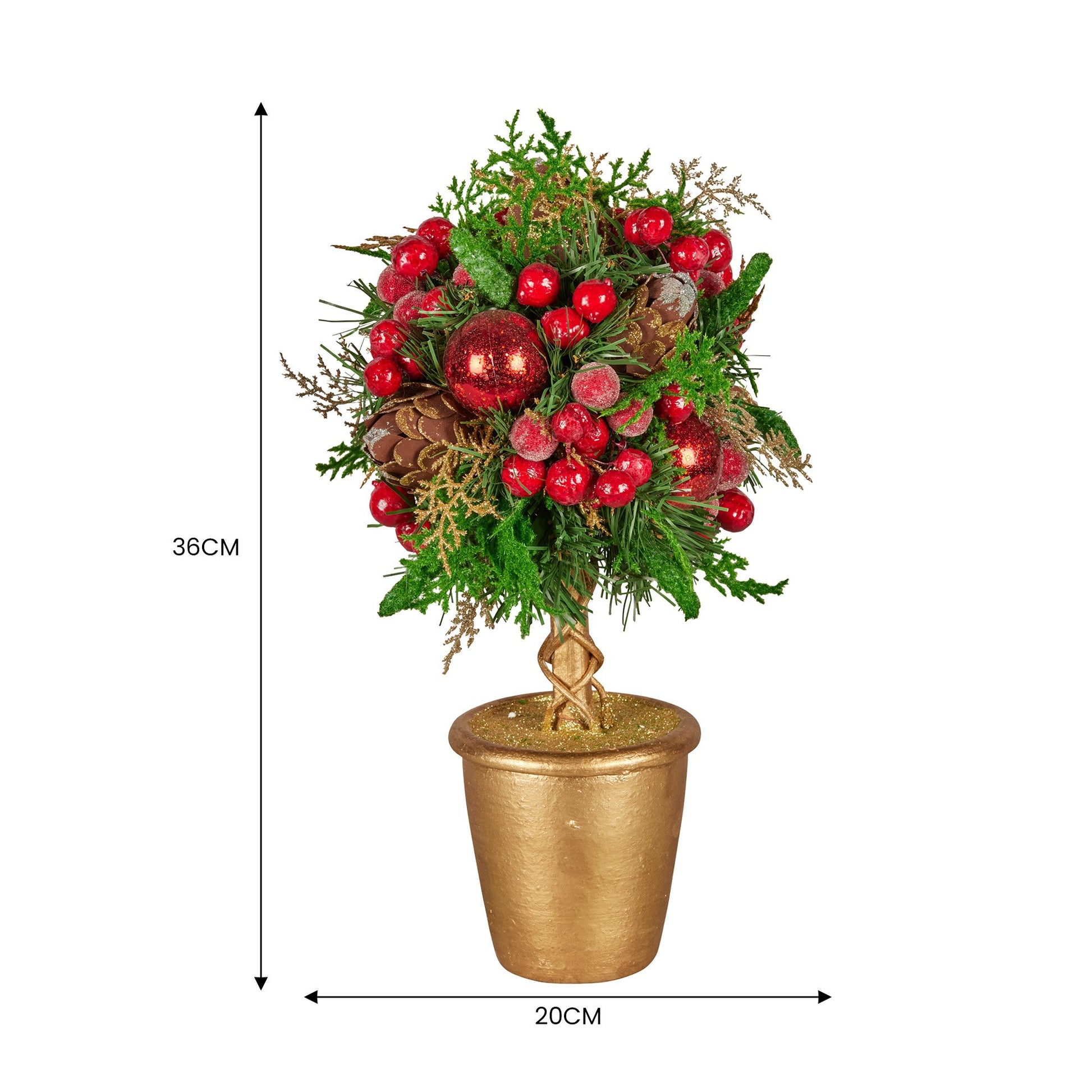 Christabelle 36cm Christmas Tabletop Topiary Tree Pre-Decorated Berries, Baubles & Pine Cones Gold Pot Twisted Stem Festive Decoration - Image 4
