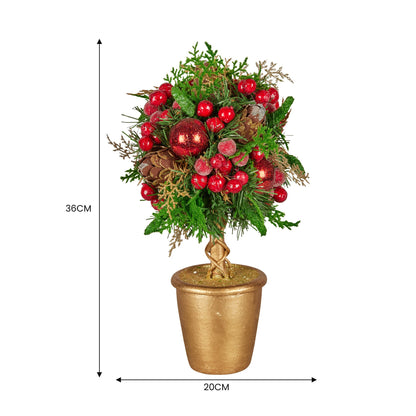 Christabelle 36cm Christmas Tabletop Topiary Tree Pre-Decorated Berries, Baubles & Pine Cones Gold Pot Twisted Stem Festive Decoration - Image 4