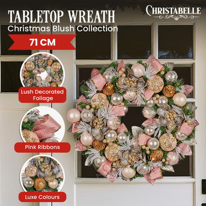 Christabelle 71cm Christmas Wreath Lush Pink Front Door Decoration Jewelled Baubles Flowers Pine Cones Ribbons Ornaments - Image 2