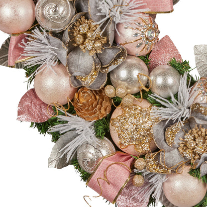 Christabelle 71cm Christmas Wreath Lush Pink Front Door Decoration Jewelled Baubles Flowers Pine Cones Ribbons Ornaments - Image 3