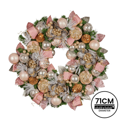 Christabelle 71cm Christmas Wreath Lush Pink Front Door Decoration Jewelled Baubles Flowers Pine Cones Ribbons Ornaments - Image 4