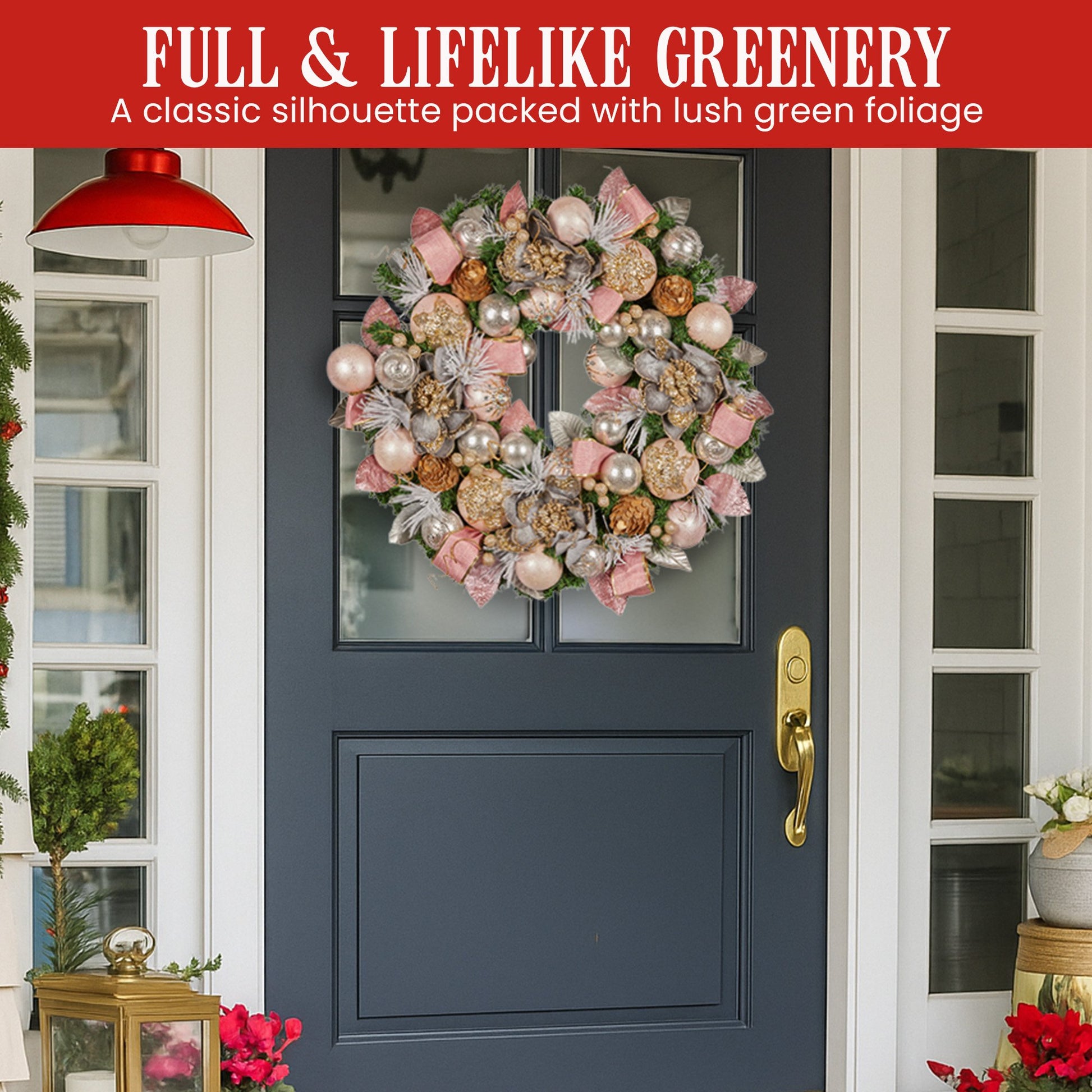 Christabelle 71cm Christmas Wreath Lush Pink Front Door Decoration Jewelled Baubles Flowers Pine Cones Ribbons Ornaments - Image 5