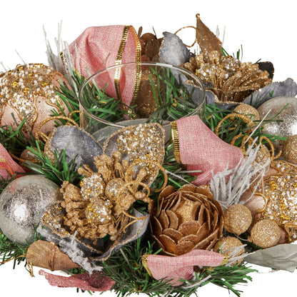 Christabelle 26cm Christmas Centrepiece Lush Green Holiday w/Jewelled Baubles, Foliage, Flowers, Pine Cones, Ribbon - Image 3