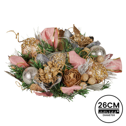 Christabelle 26cm Christmas Centrepiece Lush Green Holiday w/Jewelled Baubles, Foliage, Flowers, Pine Cones, Ribbon - Image 4