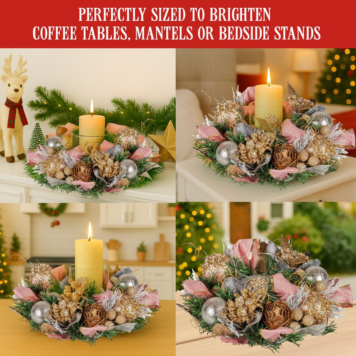 Christabelle 26cm Christmas Centrepiece Lush Green Holiday w/Jewelled Baubles, Foliage, Flowers, Pine Cones, Ribbon - Image 7