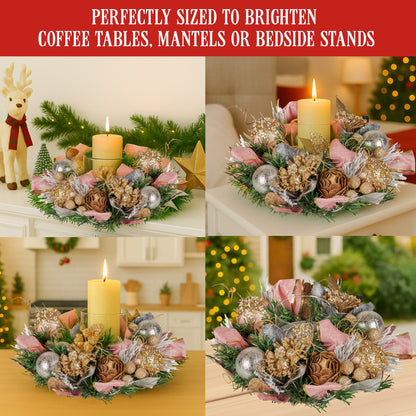 Christabelle 26cm Christmas Centrepiece Lush Green Holiday w/Jewelled Baubles, Foliage, Flowers, Pine Cones, Ribbon - Image 7