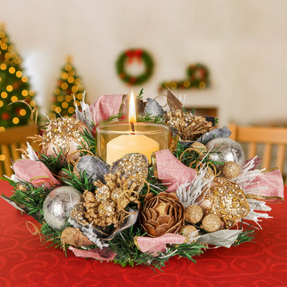 Christabelle 26cm Christmas Centrepiece Lush Green Holiday w/Jewelled Baubles, Foliage, Flowers, Pine Cones, Ribbon - Image 9