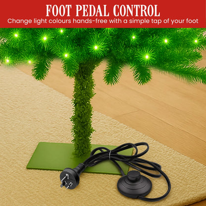 Christabelle 7.5ft Christmas Gremlin Tree Curved Top Red Bauble Built-in Green White LED Lights Control Base & Cord - Image 6