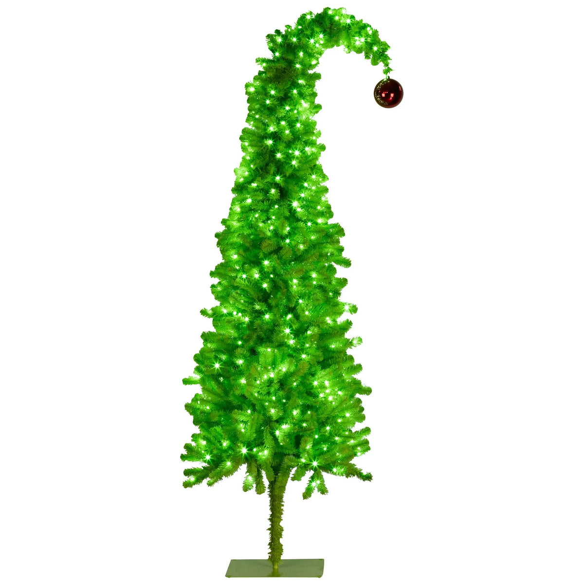 Christabelle 7.5ft Christmas Gremlin Tree Curved Top Red Bauble Built-in Green White LED Lights Control Base & Cord - Image 8