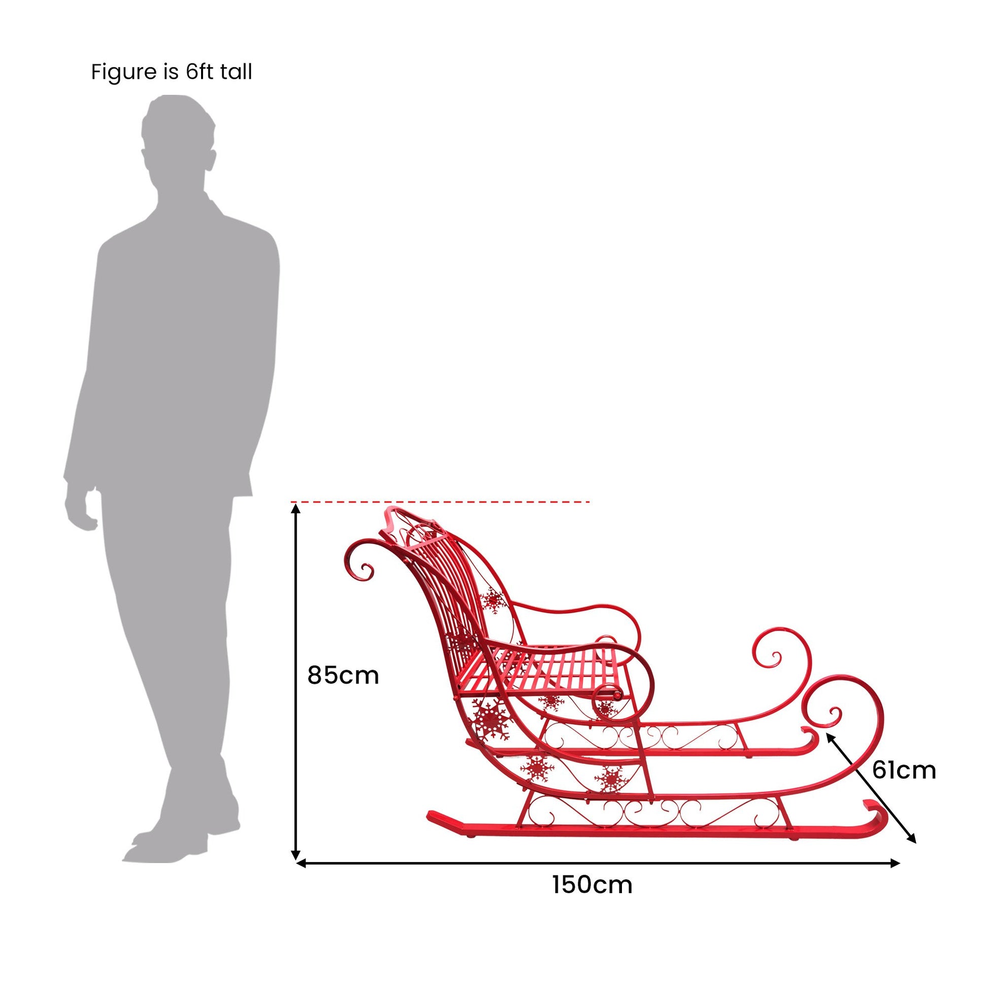 Christabelle Christmas Sleigh With Red Finish - Metal 150cm - Image 4