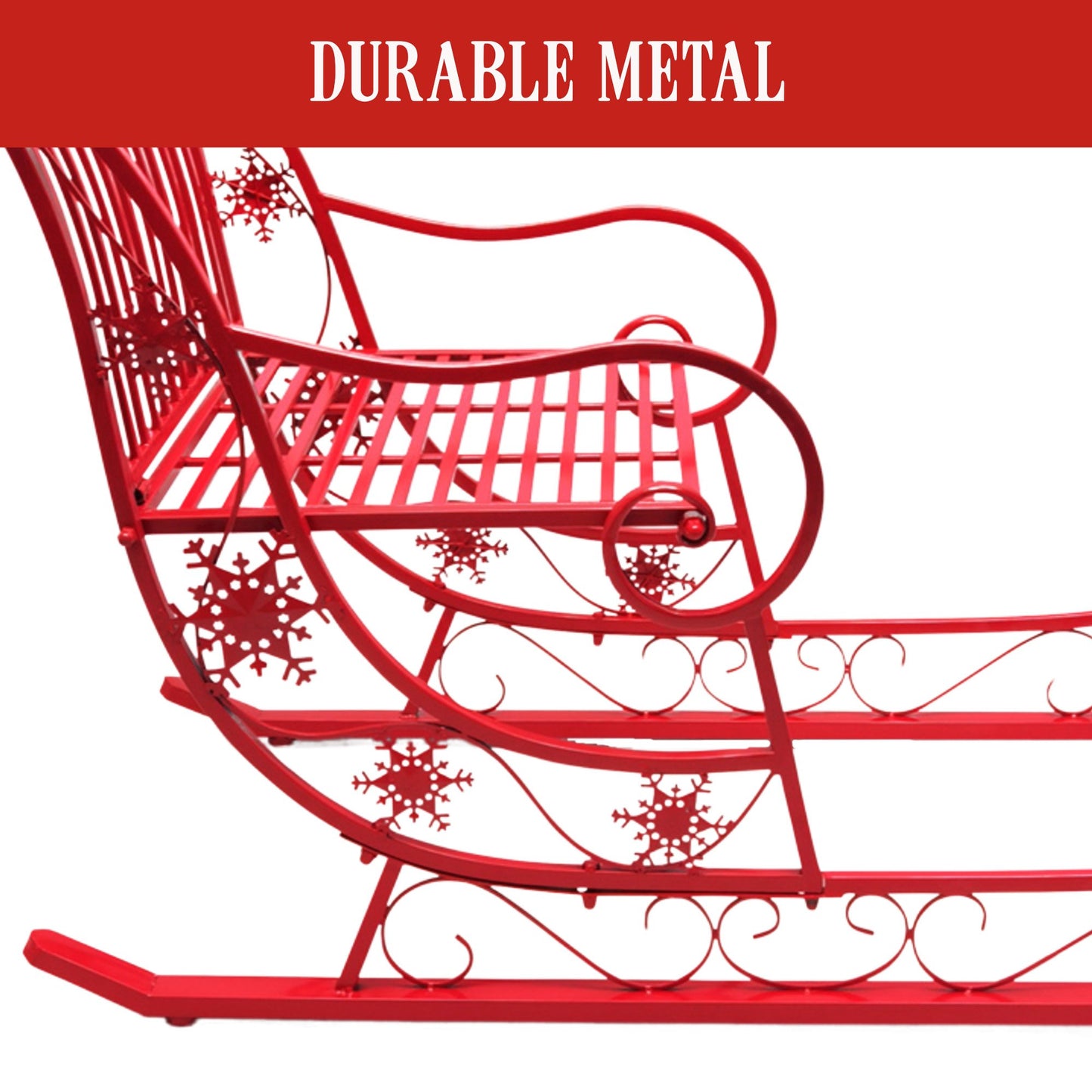 Christabelle Christmas Sleigh With Red Finish - Metal 150cm - Image 5