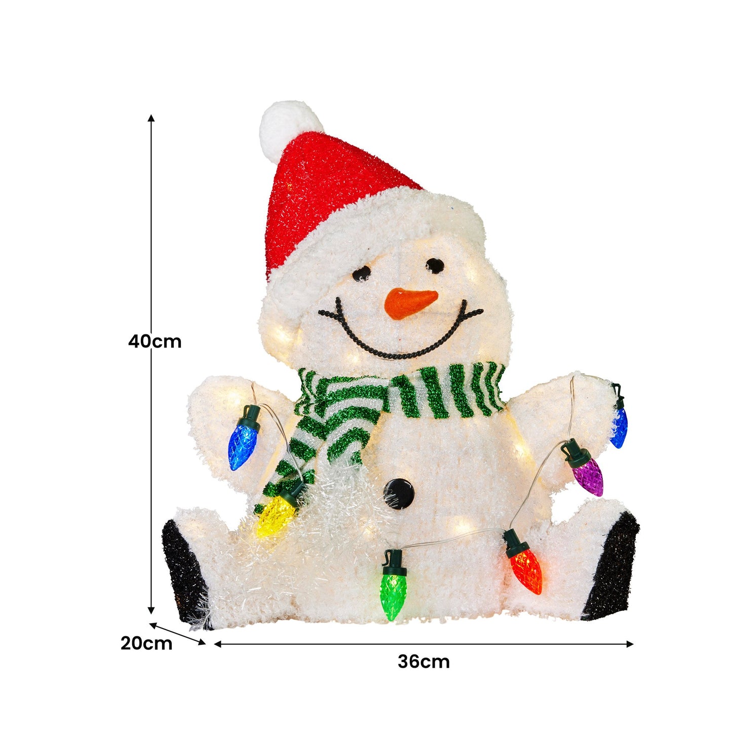 Christabelle Sitting Christmas Snowman Display With Lights - 40cm - Image 4
