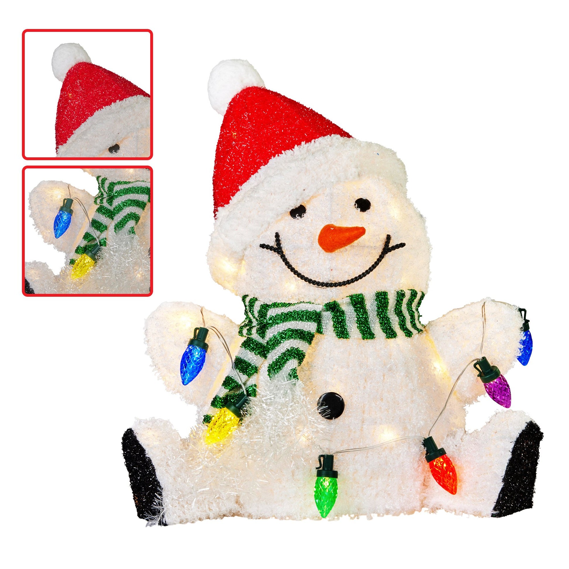 Christabelle Sitting Christmas Snowman Display With Lights - 40cm - Image 5