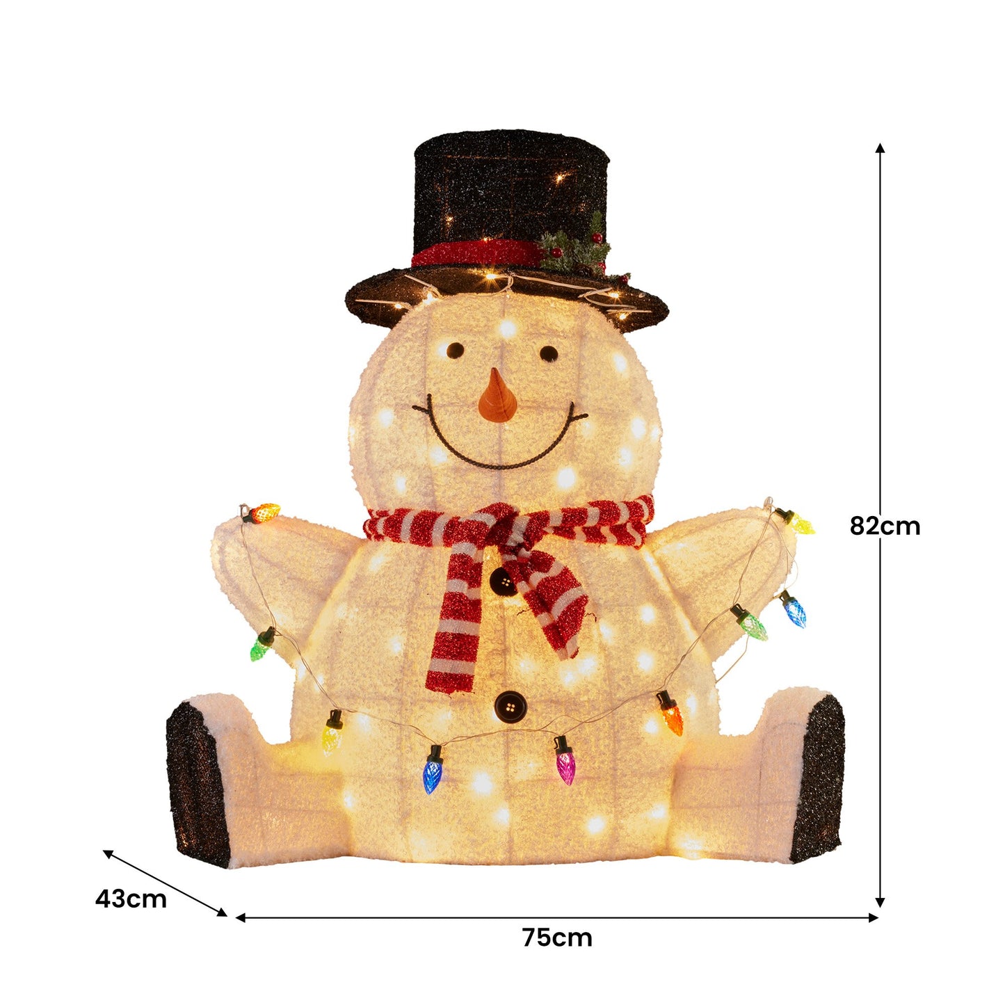 Christabelle 82cm Sitting Snowman Christmas Display with Lights - Image 4